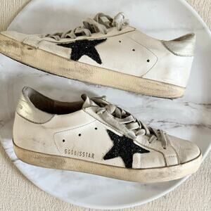 Golden Goose Superstar Sneakers Shoes Ssence White Leather Black Glitter Star 38
